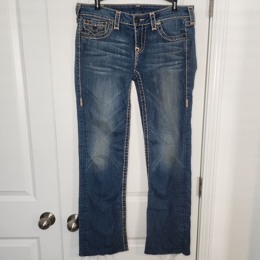 True Religion Billy Super T Jeans Womens 31 Blue Raw Hem